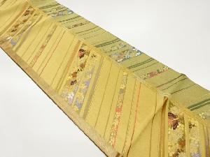 斜線に蝶・花々模様織出し袋帯